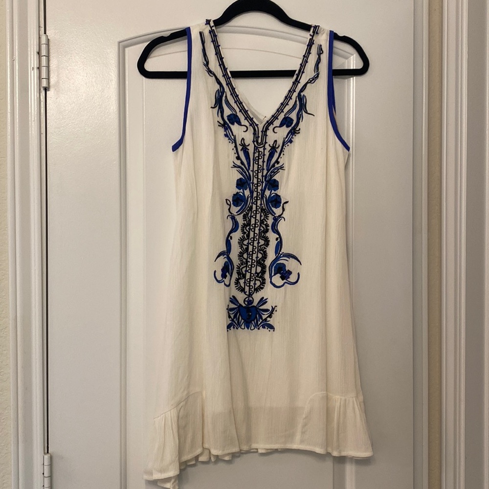 NWT Raga boho chic white blue beaded mini dress Small S